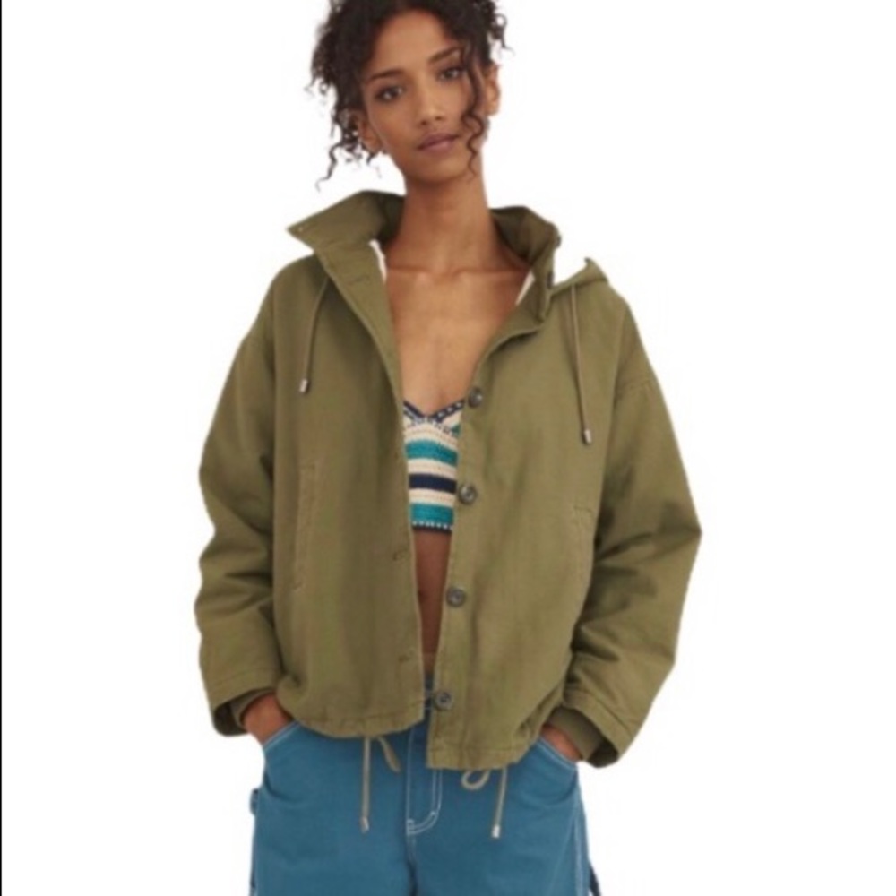 UO Sherpa Lined Field Jacket Hoodie Coat Green NEW